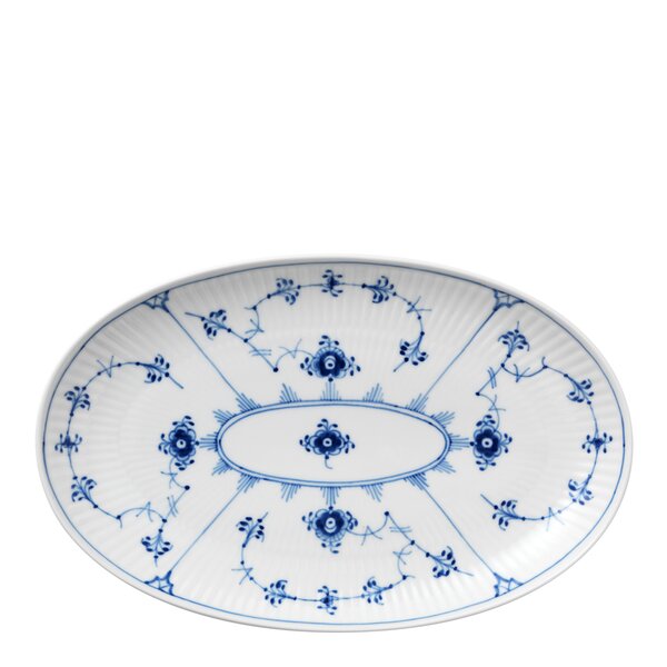 Royal Copenhagen - Musselmalt Riflet asjett oval 23 cm hvit/bl&aring;