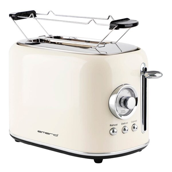 EMERIO Retro brødrister med bollevarmer 2 skiver beige