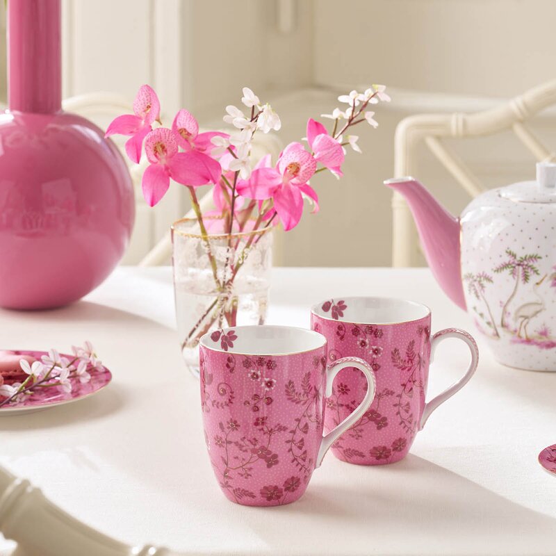 Pip Studio Jolie Flowers krus stor 36,5 cl 2 stk rosa