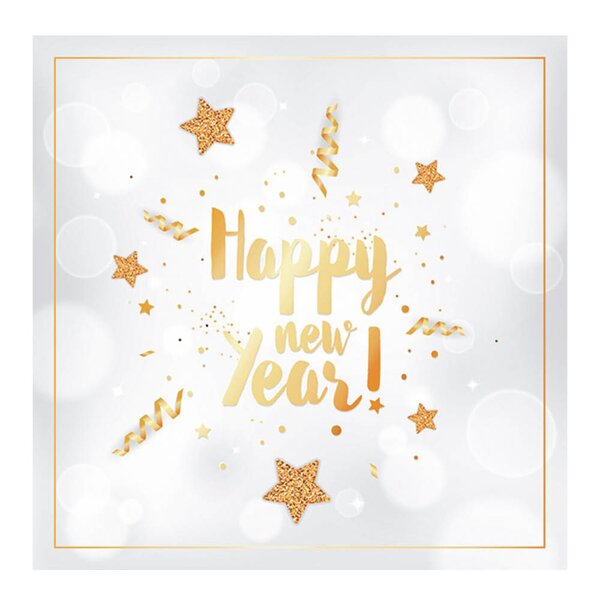 Ambiente Serviett 33x33 cm 20 stk Happy New Year gull/hvit