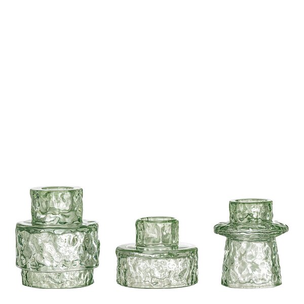 Bloomingville Delphia lysestake i glass 3 stk grønn
