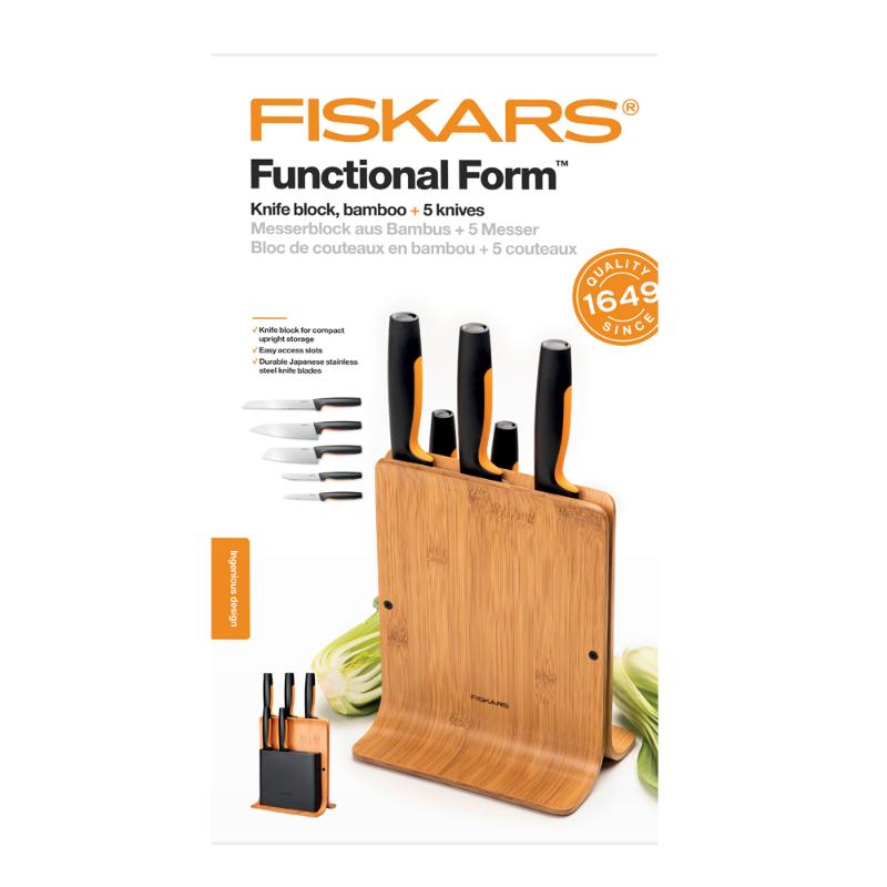 Fiskars Functional Form knivblokk bambus 5 kniver