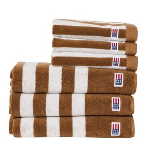 Lexington Stripet frottéhåndkle 100x150 cm fudge/snow white
