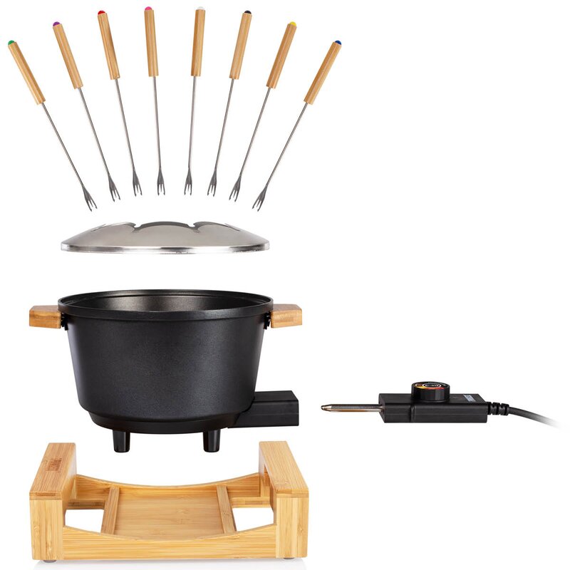 PRINCESS Fonduesett med 8 pinner 173025 1,5L svart/bambus