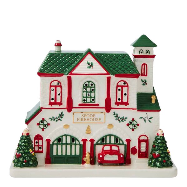 Spode Christmas Tree Village brannstasjon med LED