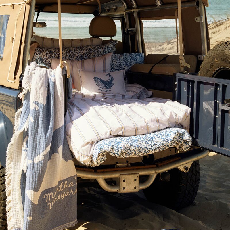 Lexington Sengesett 200x220 cm bomullspercale stripete hvit/blå/beige