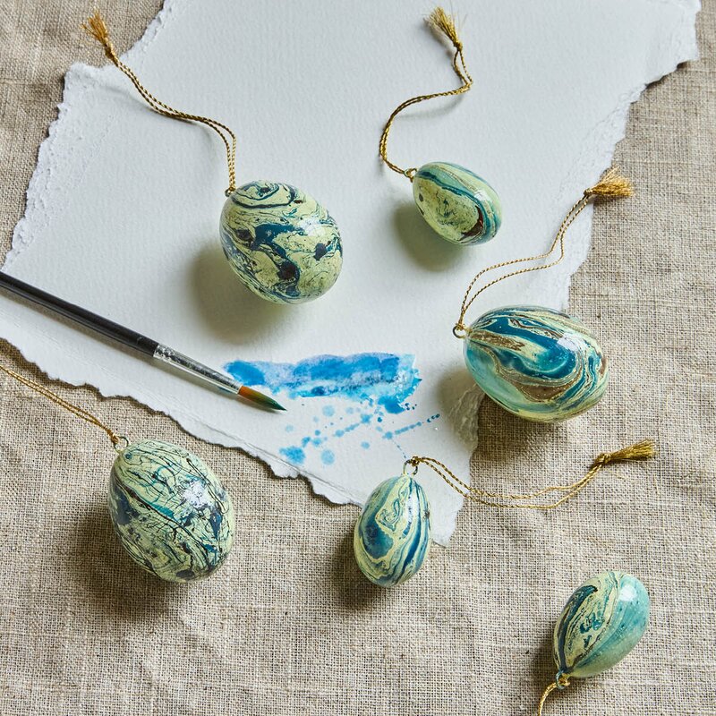 House Doctor Marble påskeegg i tre 6 stk blå