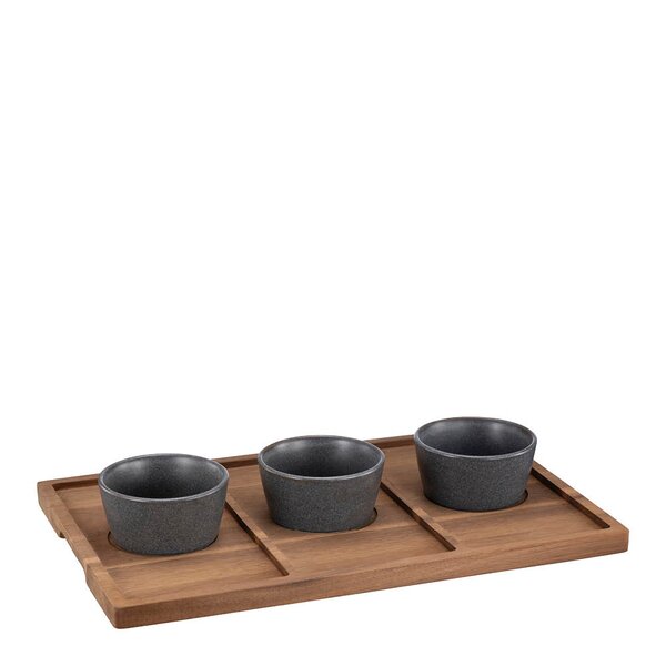 Modern House Nord serveringsbrett med skål 3 stk 45x29,5 cm akasietre/varm grå