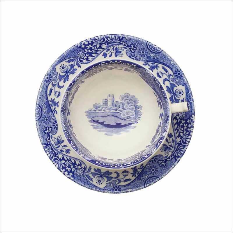 Spode Blue Italian tekopp med fat 20 cl blå/hvit