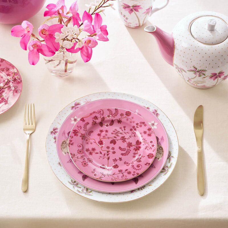 Pip Studio Jolie Flowers tallerken 17 cm rosa