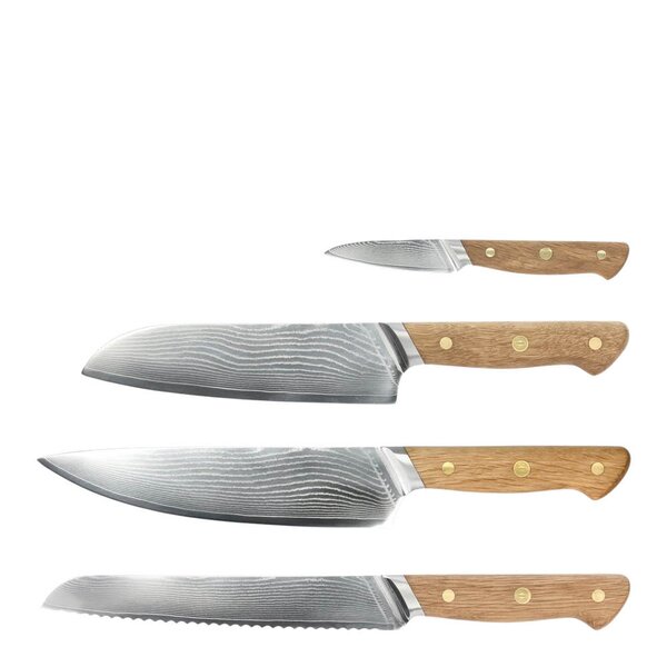 Pillivuyt Gourmet - Douron knivsett 4 deler damaskusstål/eik