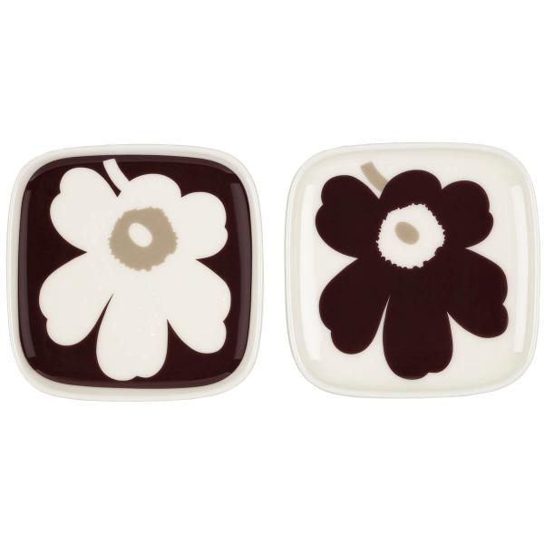 Marimekko Unikko fat 10x10 cm 2 stk hvit/vinrød/brun