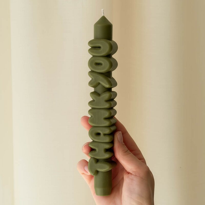 CandleHand 3D kronelys 23 cm THANK YOU olivengrønn