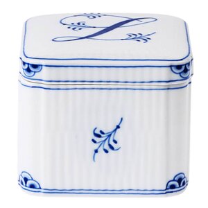 Royal Copenhagen Alphabet Collection firkantet bonbonniere L 13 cl blå/hvit