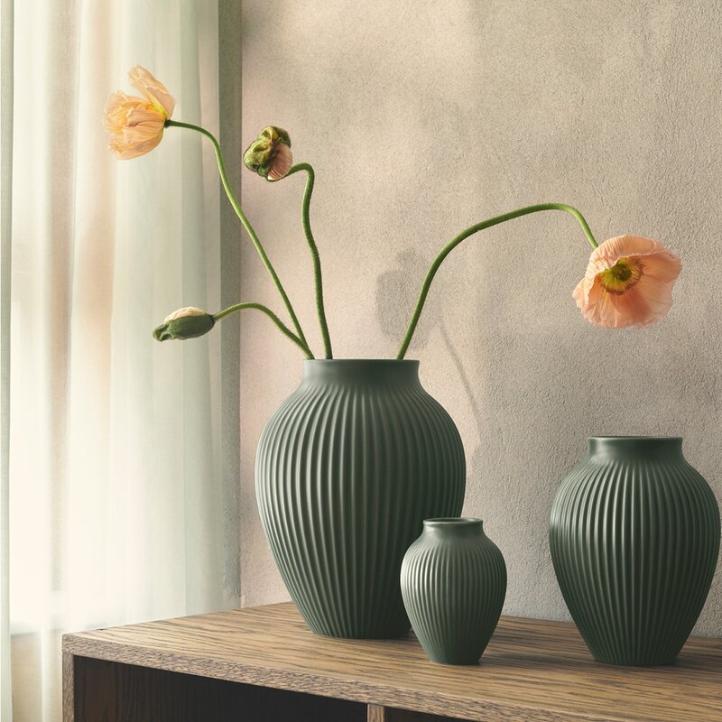 Knabstrup Keramik Ripple vase 27 cm matt celadon green