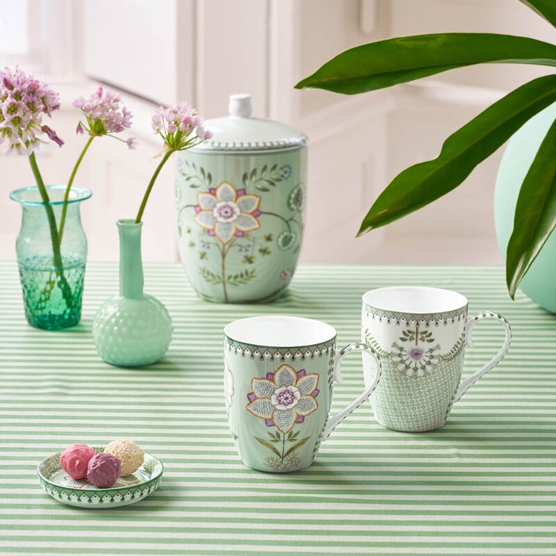 Pip Studio Lilly & Lotus krus stor 36,5 cl 2 stk lysegrønn