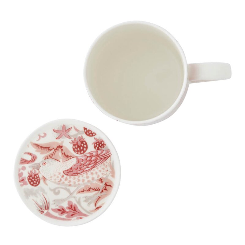 Spode Morris & Co kopp og coaster-sett Strawberry Thief Madder