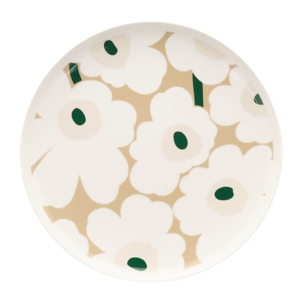Marimekko - Oiva Unikko tallerken 25 cm hvit/beige/gr&oslash;nn