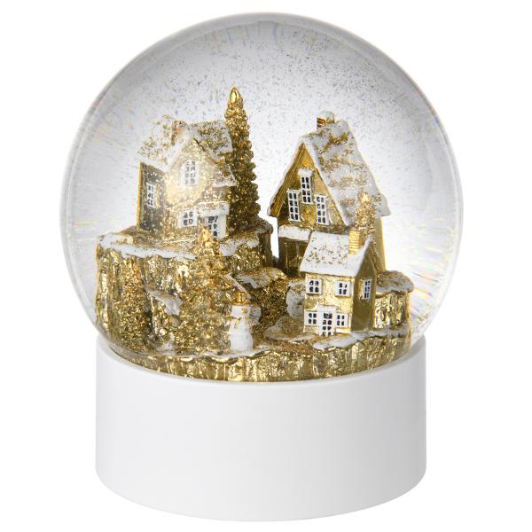 Stiernholm Jul snøkule 15 cm gull/hvit