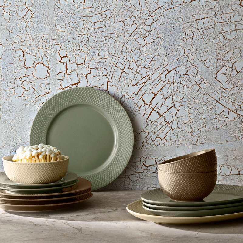 Lyngby Porcelæn Rhombe Earth tallerken 27 cm moss