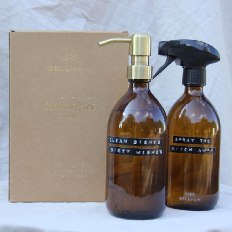 Wellmark Bamboo gavesett 2 stk 0,5L spray the bicth/0,5L oppvasksåpe brun