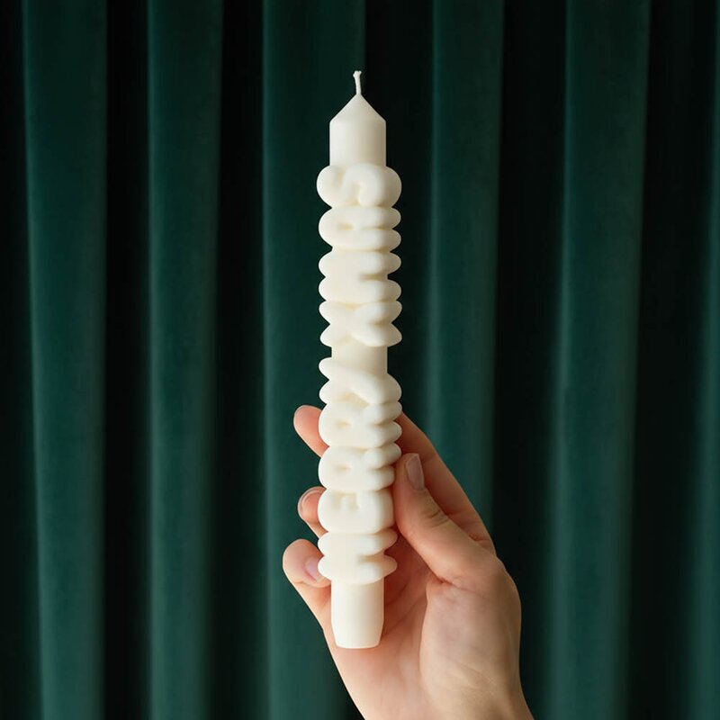 CandleHand 3D kronelys 23 cm MERRY XMAS hvit