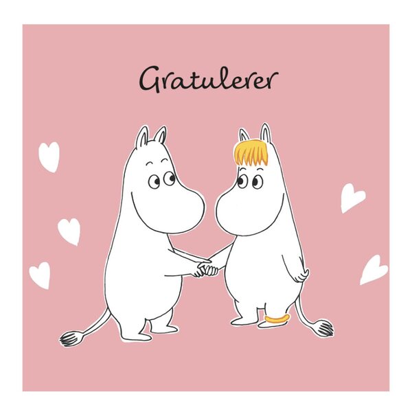 Moomin Mummi kort dobbelt 7,5x7,5 cm Gratulerer rosa/hvit