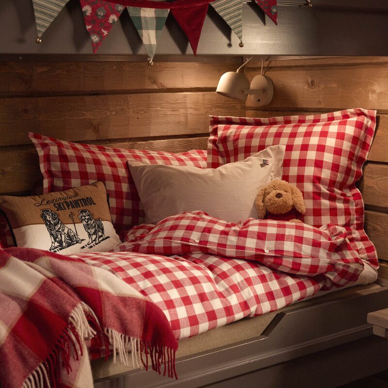 Lexington Sengesett flanell 140x200 cm rutete rød/lys beige