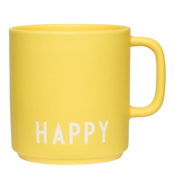 Design Letters – Favourite kopp med hank happy 25 cl gul