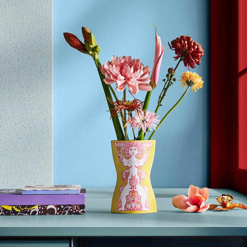 Bjørn Wiinblad Nina vase 22 cm gul/pink