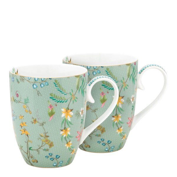 Pip Studio Jolie Flowers krus stor 36,5 cl 2 stk lyseblå