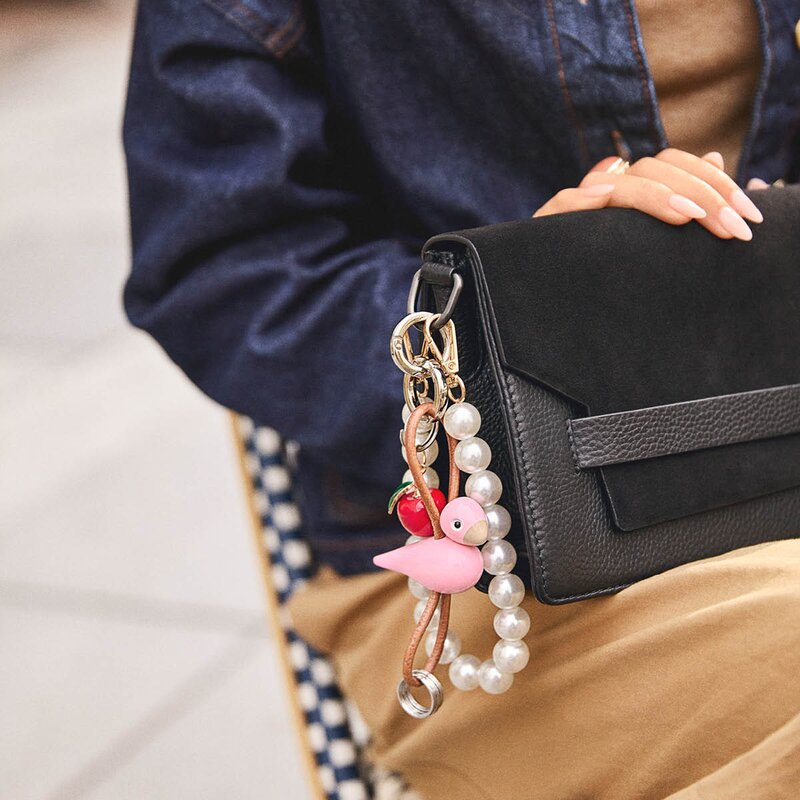 Kay Bojesen Denmark Kay Bojesen nøkkelring minifugl med lær rosa