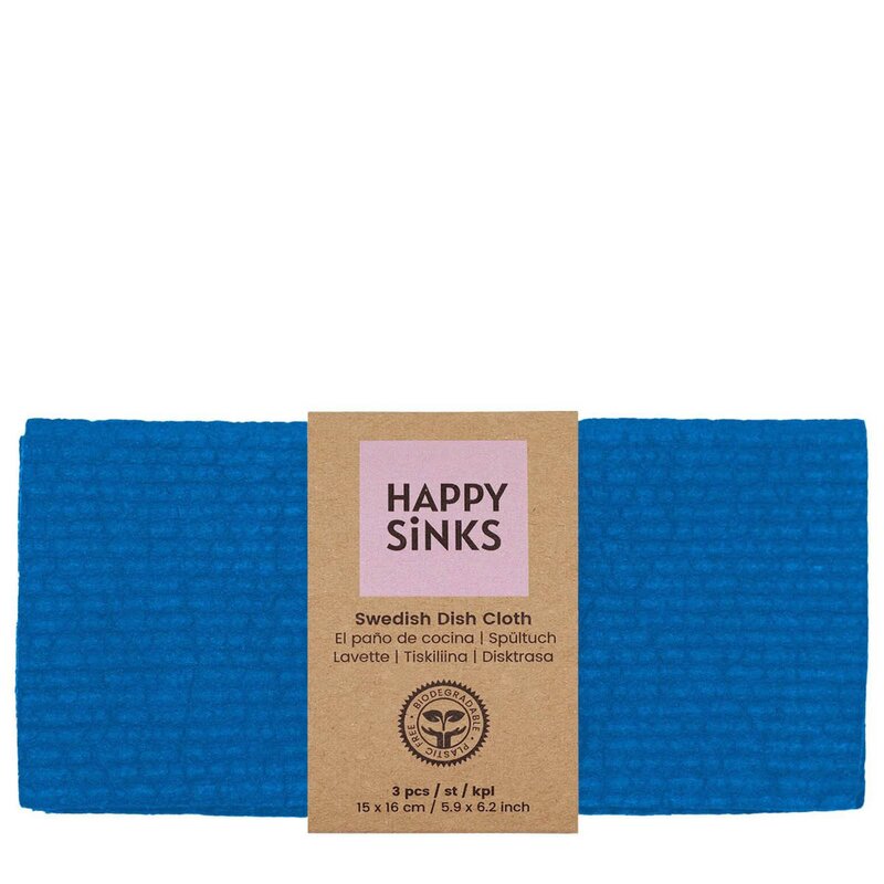 Happy Sinks Oppvaskklut Swedish 3 stk blå