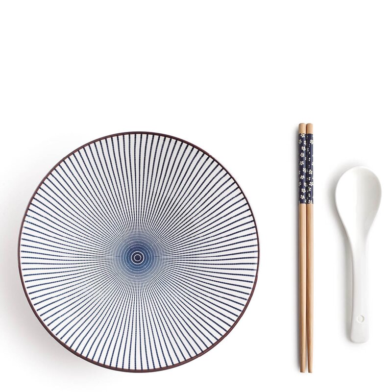 Ibili Hakata ramensett 3 deler blå/hvit