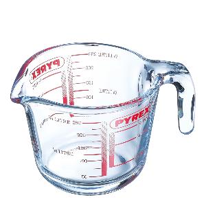 Pyrex Iconic-s målebeger 0,25L klar/rød