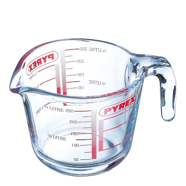 Pyrex Iconic-s målebeger 0,25L klar/rød