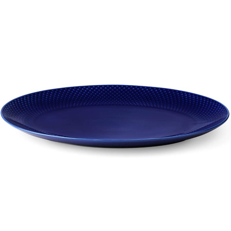 Lyngby Porcelæn Rhombe Color oval serveringsfat 35x26,5 cm mørk blå