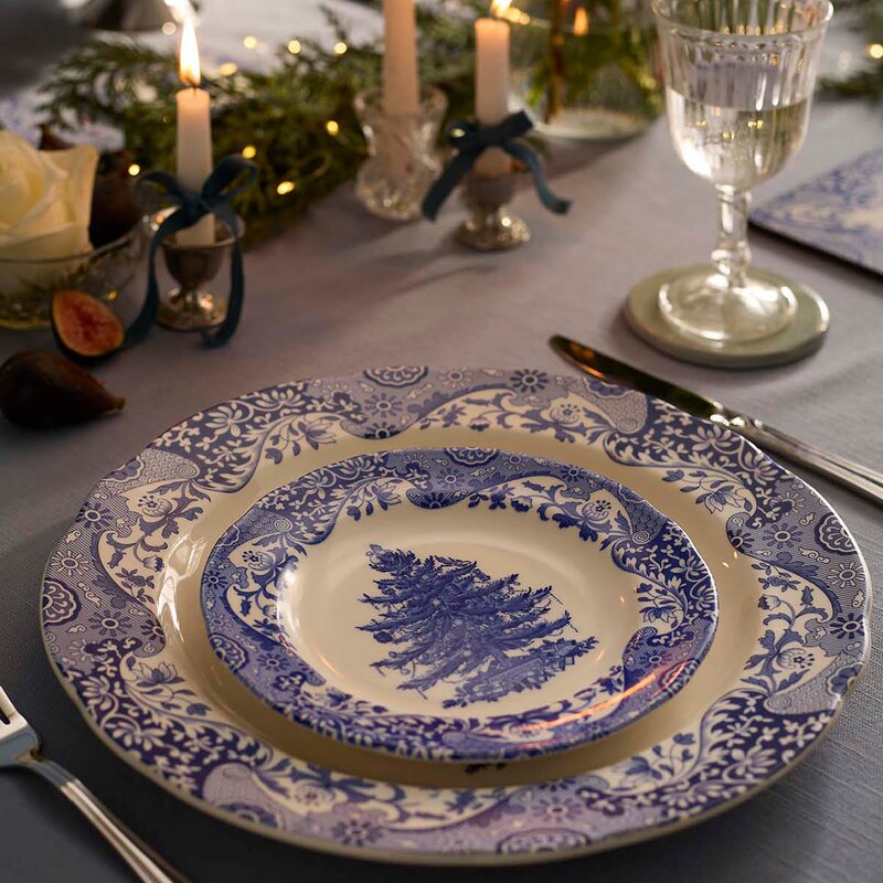 Spode Blue Italian Christmas Tree serveringsfat 31 cm blå/hvit