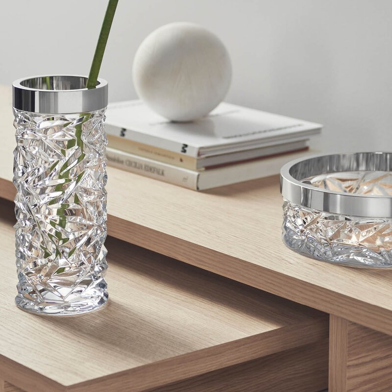 Orrefors Carat vase sølvkant 24 cm