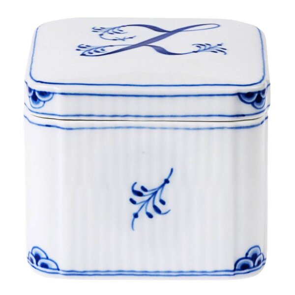 Royal Copenhagen Alphabet Collection firkantet bonbonniere Z 13 cl blå/hvit