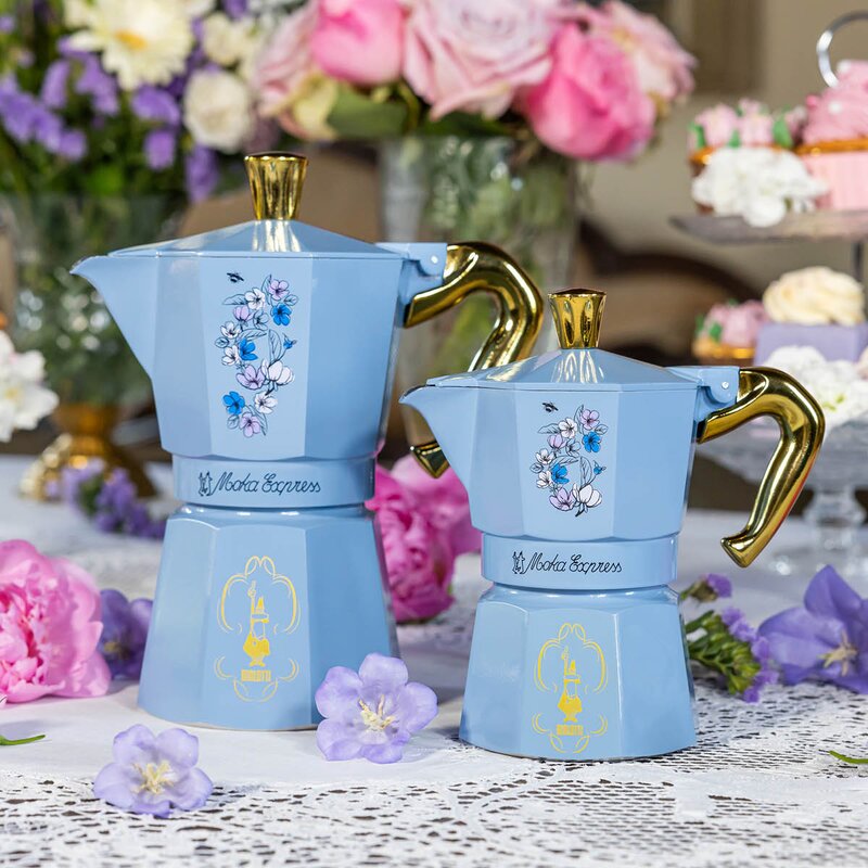 Bialetti Bridgerton Moka Express mokkakanne 3 kopper 13 cl blå/gull