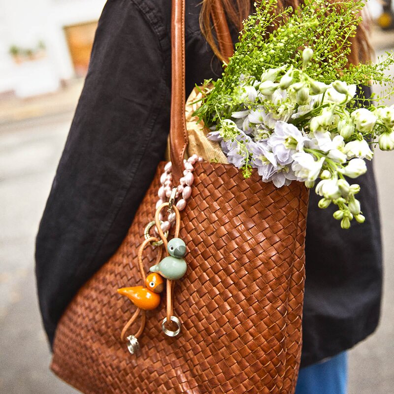 Kay Bojesen Denmark Kay Bojesen nøkkelring minifugl med lær oransje