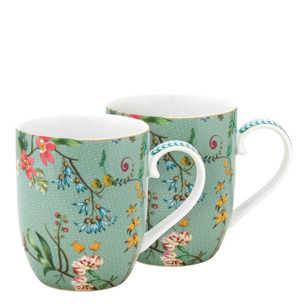 Pip Studio Jolie Flowers krus liten 20 cl 2 stk lyseblå