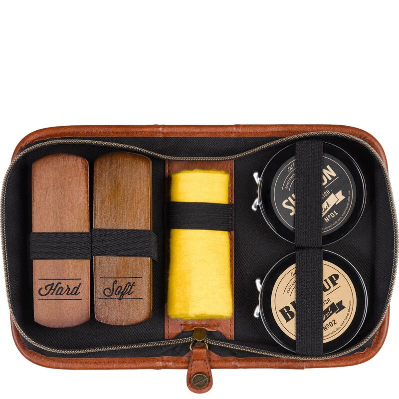 Gentlemen-s Hardware Skopleiesett 5 deler i etui brun/svart