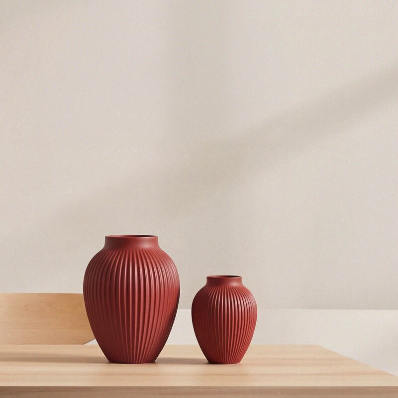 Knabstrup Keramik Knabstrup vase 20 cm ripple soft cherry red
