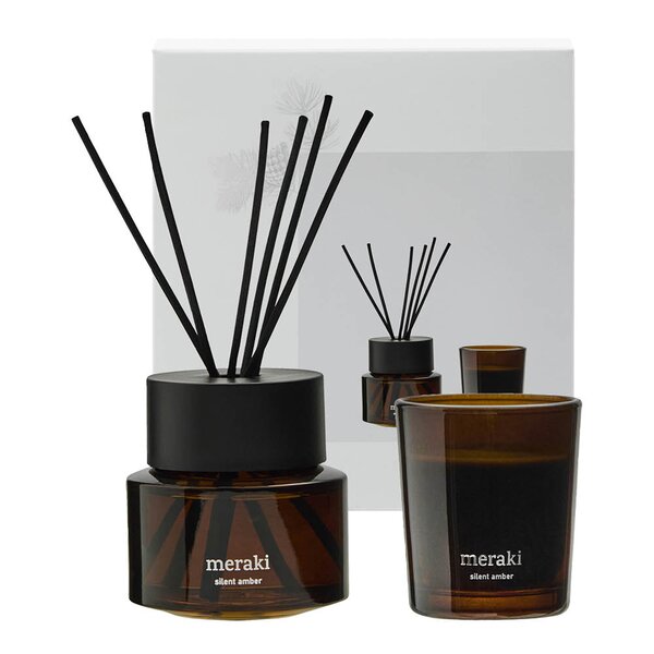 Meraki Gavesett med diffuser 100 ml og duftlys 60g Silent Amber