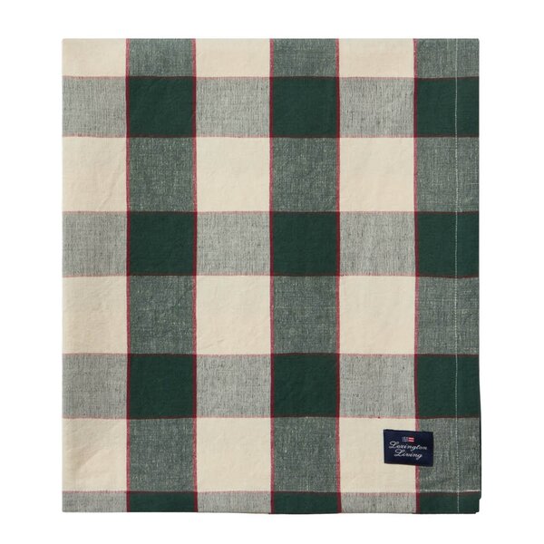 Lexington Rutete duk i lin/bomull 180x180 cm grønn/lysbeige/rø
