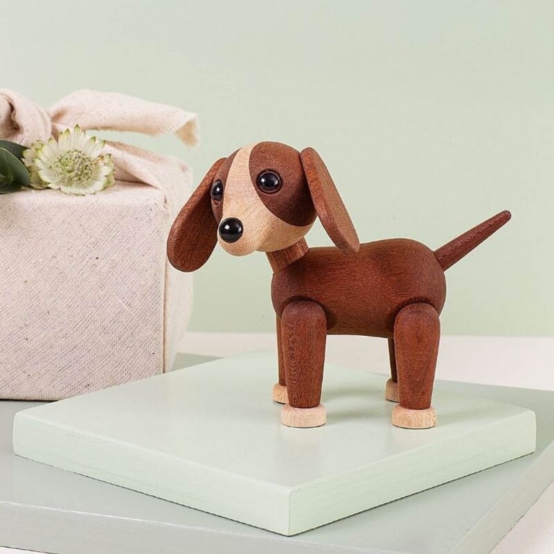 Spring Copenhagen Twix Hund trefigur 11 cm mahogni