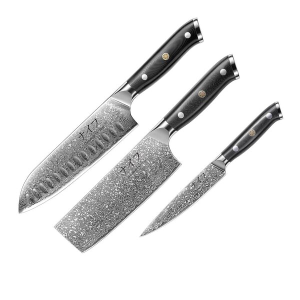 Damaskus by Haws G10 knivsett 3 deler svart