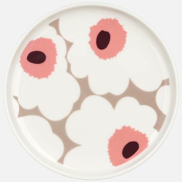 Marimekko Oiva Unikko asjett 13,5 cm hvit/beige/rosa/vinrød